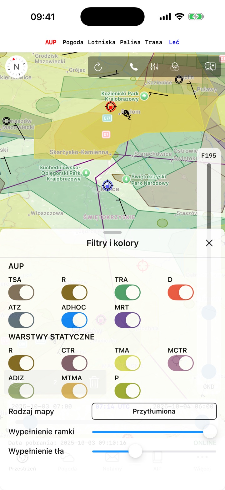 Filters and colours screen for map layers