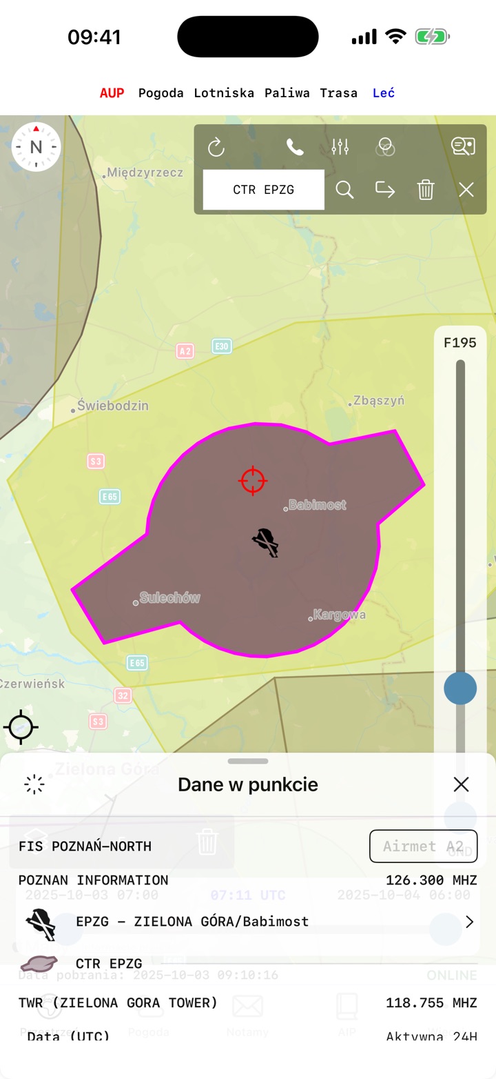 CTR EPZG zone highlighted on the map